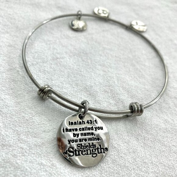 "Faith & Grace", Shields of Strength - Initial Bangle - "M" - Isaiah 43:1 - Picture 1 of 3
